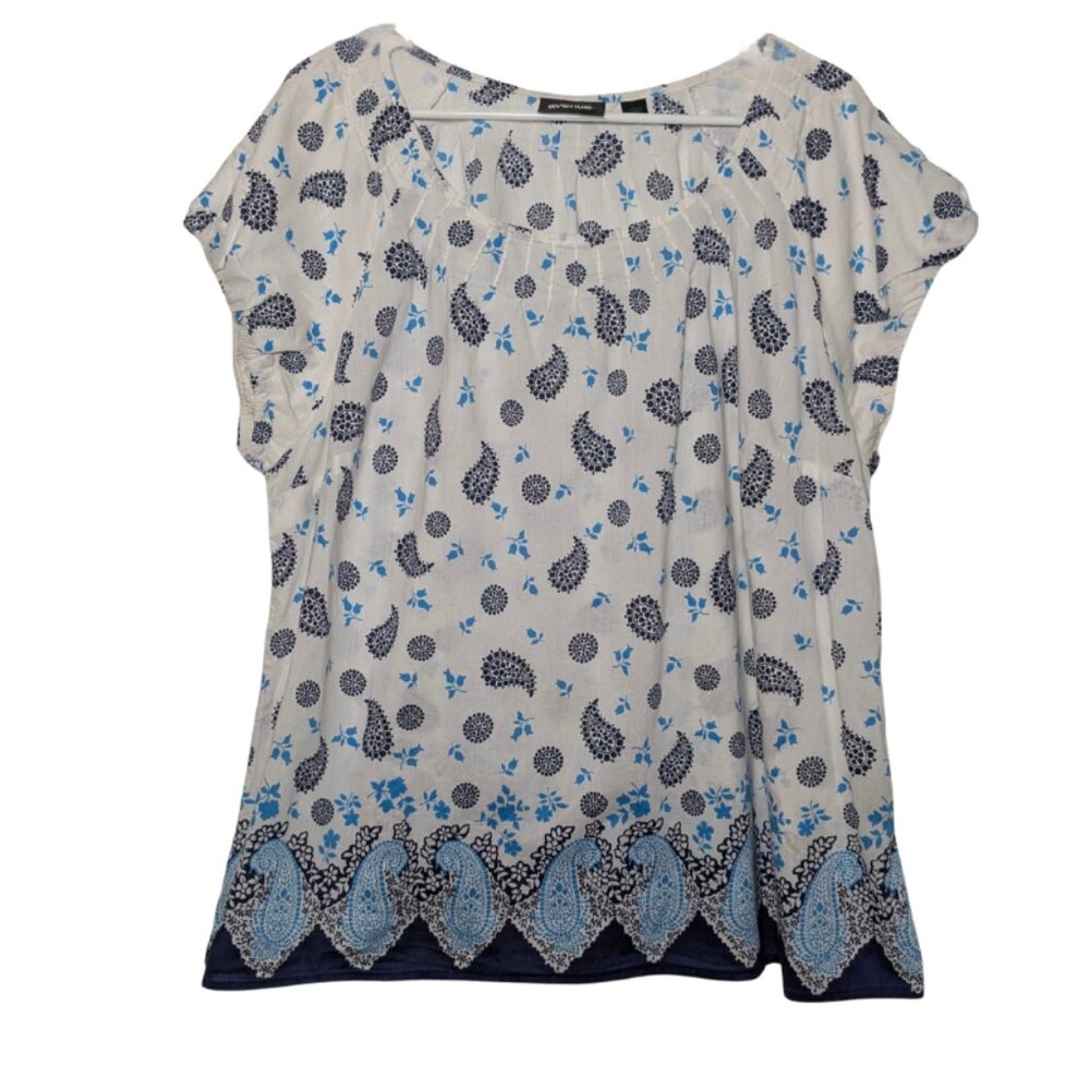 Avenue Women's Paisley Floral Blouse, Blue White, Plus Size 22/24, 100% Cotton